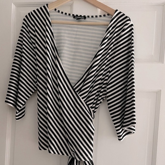 Express Stripe Wrap Blouse Small NWOT - Picture 1 of 6